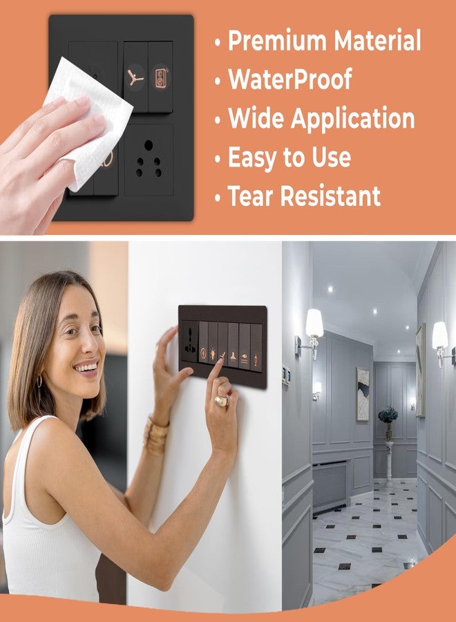 Rousrie Embossed Foil Transparent Switch Stickers for Switch Board | 27 Designs, Pack of 330 Stickers for Home Including Fan, Light and Many More (Rose Gold) - Image 4
